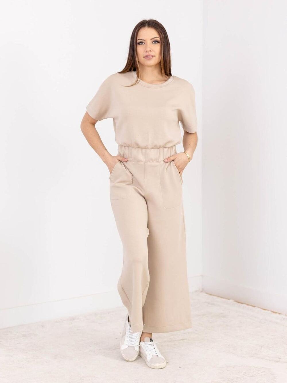 SPANX AirEssentials Wide Leg Jumpsuit Taupe Beige Size Medium